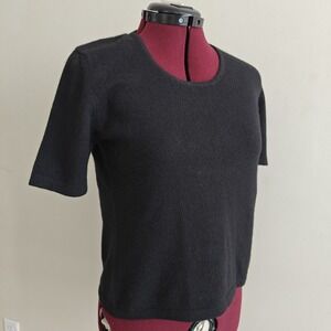 Lui E Lei Cashmere Sweater Top Black Size 38 Medium Short Sleeve‎ Soft Fuzzy